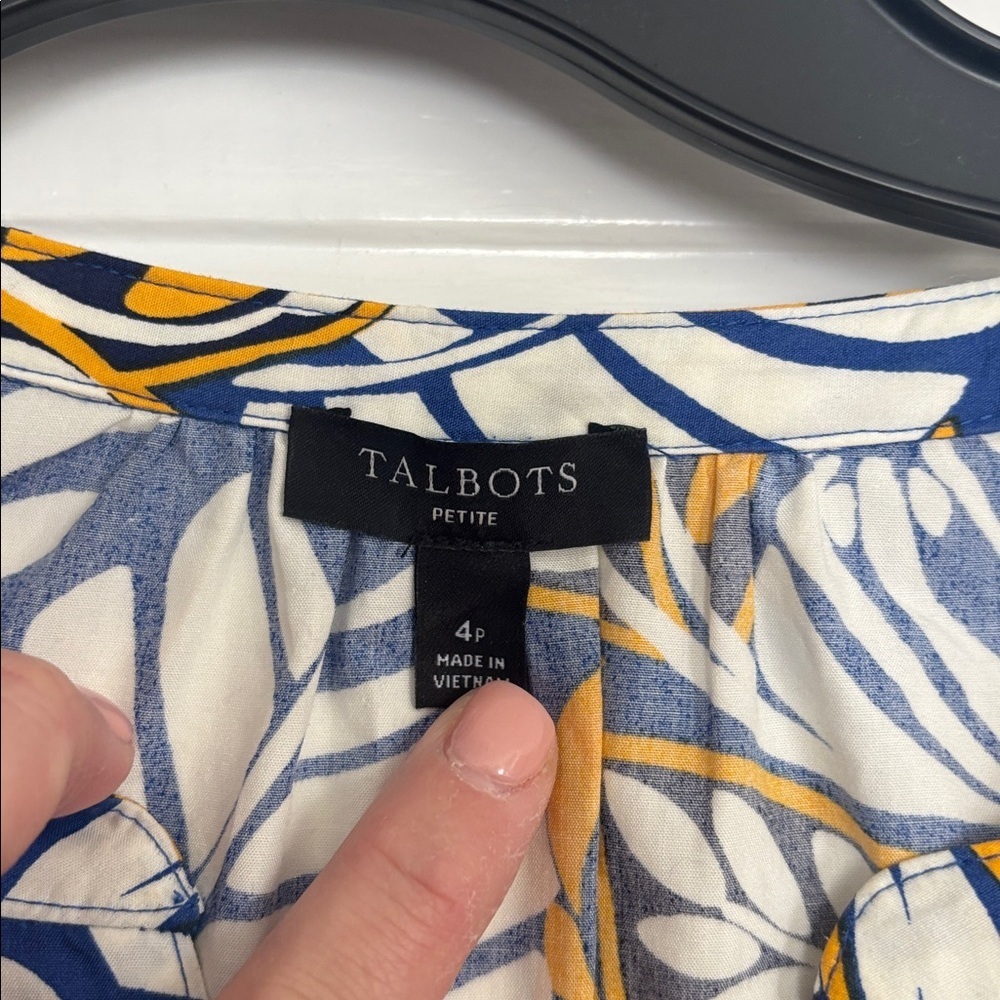 Talbots Yellow and Blue Leaf Print Long Sleeve Dress - Picture 2 of 5